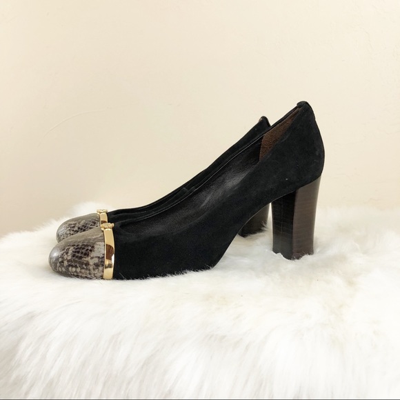 Tory Burch Black Suede Snake Cap Toe Pacey Pumps - Picture 3 of 8